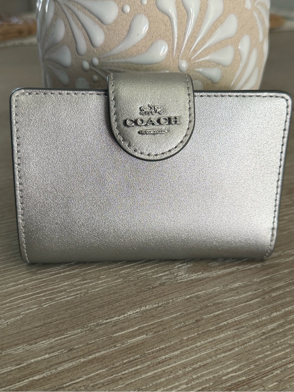 Coach Metallic Silver Compact Card Case